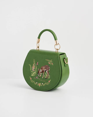 Fawn & Snail Green Embroidered Top Handle Bag