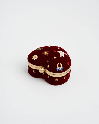 Love Scatter Red Velvet Embroidered Jewellery Box