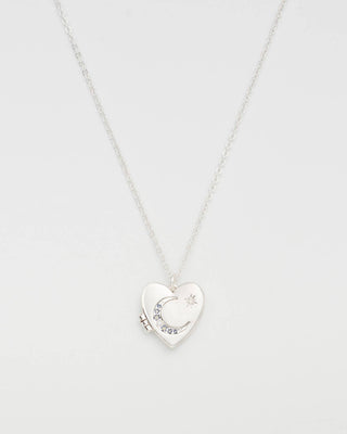 Selene Moon Periwinkle Locket Necklace in Silver
