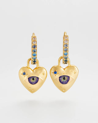 Augury Eye Heart Charm Huggie Earrings