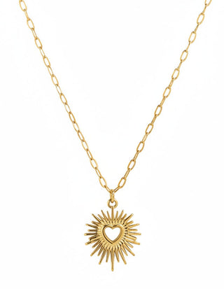Stainless Heart Sunburst Necklace