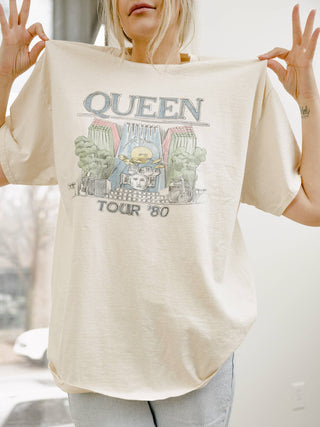 Queen 1980 Tour Off White Thrifted Licensed Graphic Tee