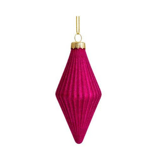 Glass faceted fuchsia diamond-shaped orn