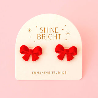 Flocked Bow Earring | Red