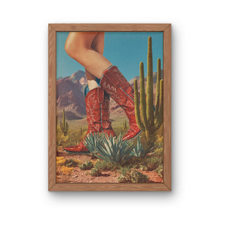 Red Cowgirl Boot Art Print, Retro Western Desert Decor