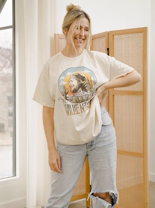 Willie Nelson In The Sky Off White Thrifted Graphic Tee
