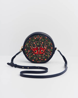 Butterfly Navy Embroidered Circle Bag