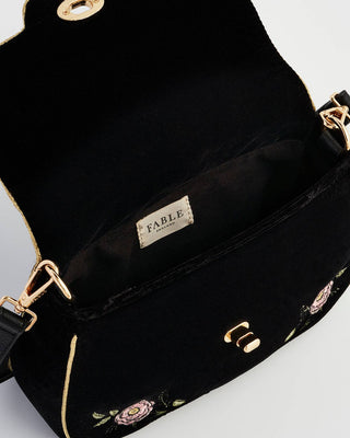 Rose Embroidered Black Clutch