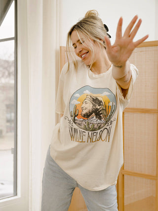 Willie Nelson In The Sky Off White Thrifted Graphic Tee