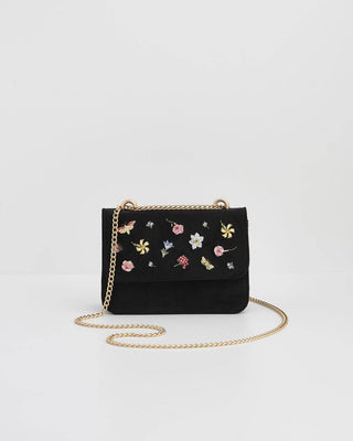 Floral Ditsy Embroidered Black Velvet Bag