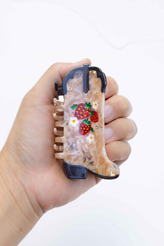 Cute Strawberry Embellished Cowgirl Boots Hair Claw Clip