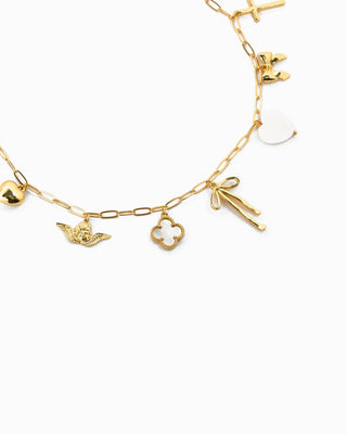 Gold Multi Bow Charm Necklace