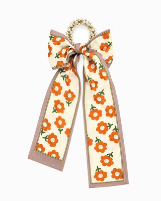 Pearl Beaded Long Bow Hair Tie
