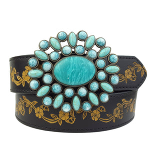 Western Turquoise Buckle with Vintage Hand Painted Belt