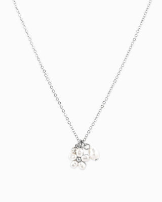 Stone & Pearl Flower Charm Necklace
