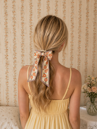 Pearl Beaded Long Bow Hair Tie