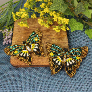 Vintage Embroidered Butterfly Earrings