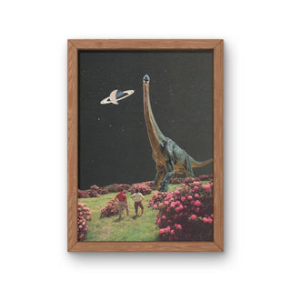 Dinosaur Surreal Vintage Collage, Retro Space Art Print