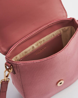 Beth Floral Posy Embroidered Saddle Bag in Rose Pink Velvet