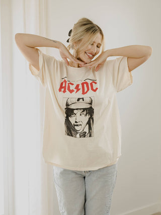 ACDC High Voltage Sketch Off White Thrifted Graphic Tee