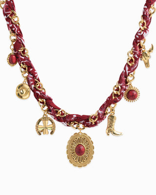 Paisley Scarf Western Concho Multi Charm Necklace