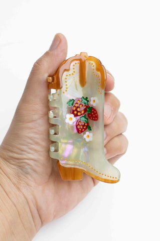 Cute Strawberry Embellished Cowgirl Boots Hair Claw Clip