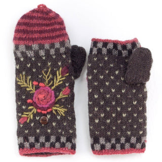 Aubrey Floral Embroidered Wool Flip Mittens | Handwarmer