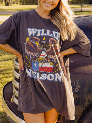 O/S Willie Nelson Born For Trouble Off Black Oversized Tee