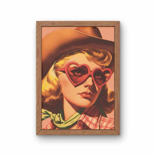 Heart Sunglasses Cowgirl Art Print, Retro Western Wall Art