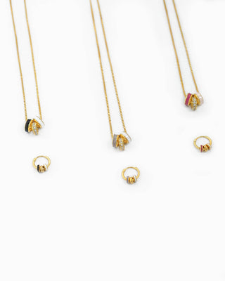 Color CZ Rondelle Ring Link Necklace