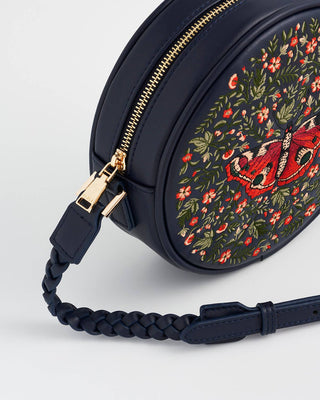 Butterfly Navy Embroidered Circle Bag