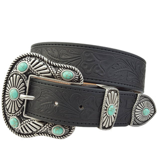 Western Buckle/Loop/Tip Set matched w. floral tooled belt