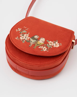 Lovebirds Velvet Saddle Purse