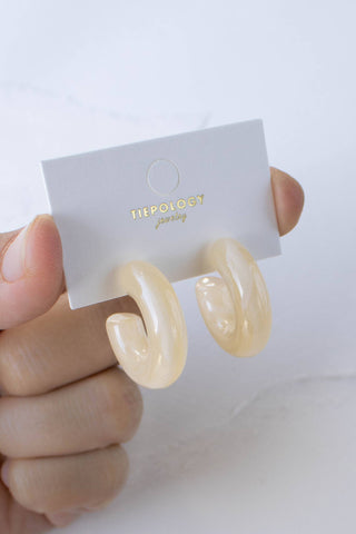 Cream Marble Hoop Earring