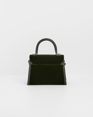 Eliza Wren Embroidered Top Handle Bag in Green Velvet