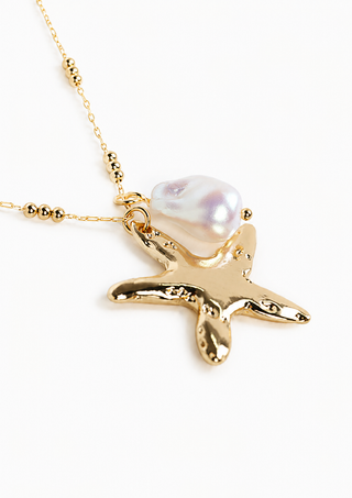 Gold Starfish Pearl Necklace