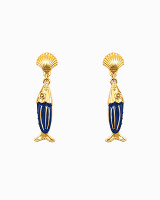 Coastal Navy Enamel Fish Drop Earrings