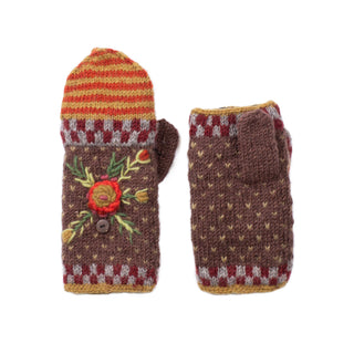 Aubrey Floral Embroidered Wool Flip Mittens | Handwarmer