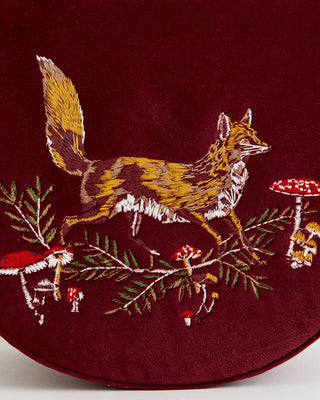 Fox & Mushroom Embroidered Velvet Saddle Purse