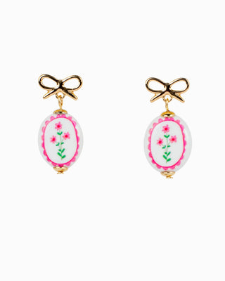 Hand Painted Floral Pink Ceramic Drop Earrings