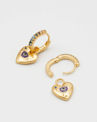 Augury Eye Heart Charm Huggie Earrings