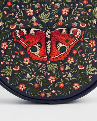Butterfly Navy Embroidered Circle Bag