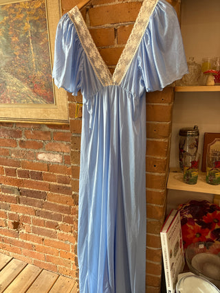 Vintage Blue Flutter Sleeve Maxi Dress