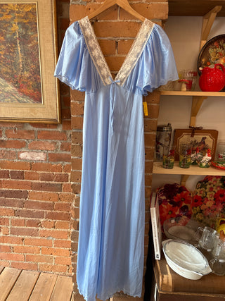 Vintage Blue Flutter Sleeve Maxi Dress