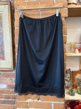 Vintage Black Satin Slip Skirt