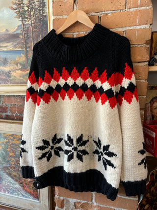 Handknit Wool Sweater Red Black