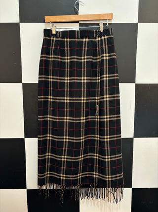 Vintage Cleo Plaid Wool Fringe Skirt