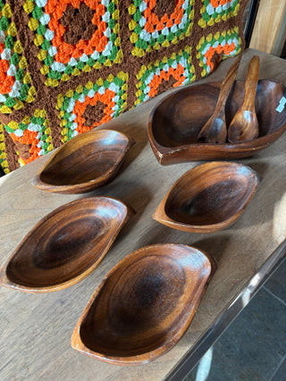 Mid Century Wooden Salad Bowl Set