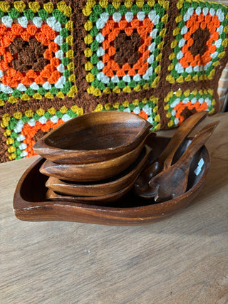 Mid Century Wooden Salad Bowl Set