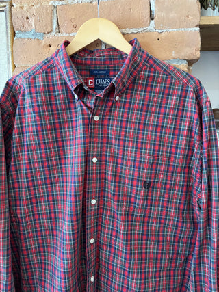 Vintage Chaps Red and Green Plaid Button Up